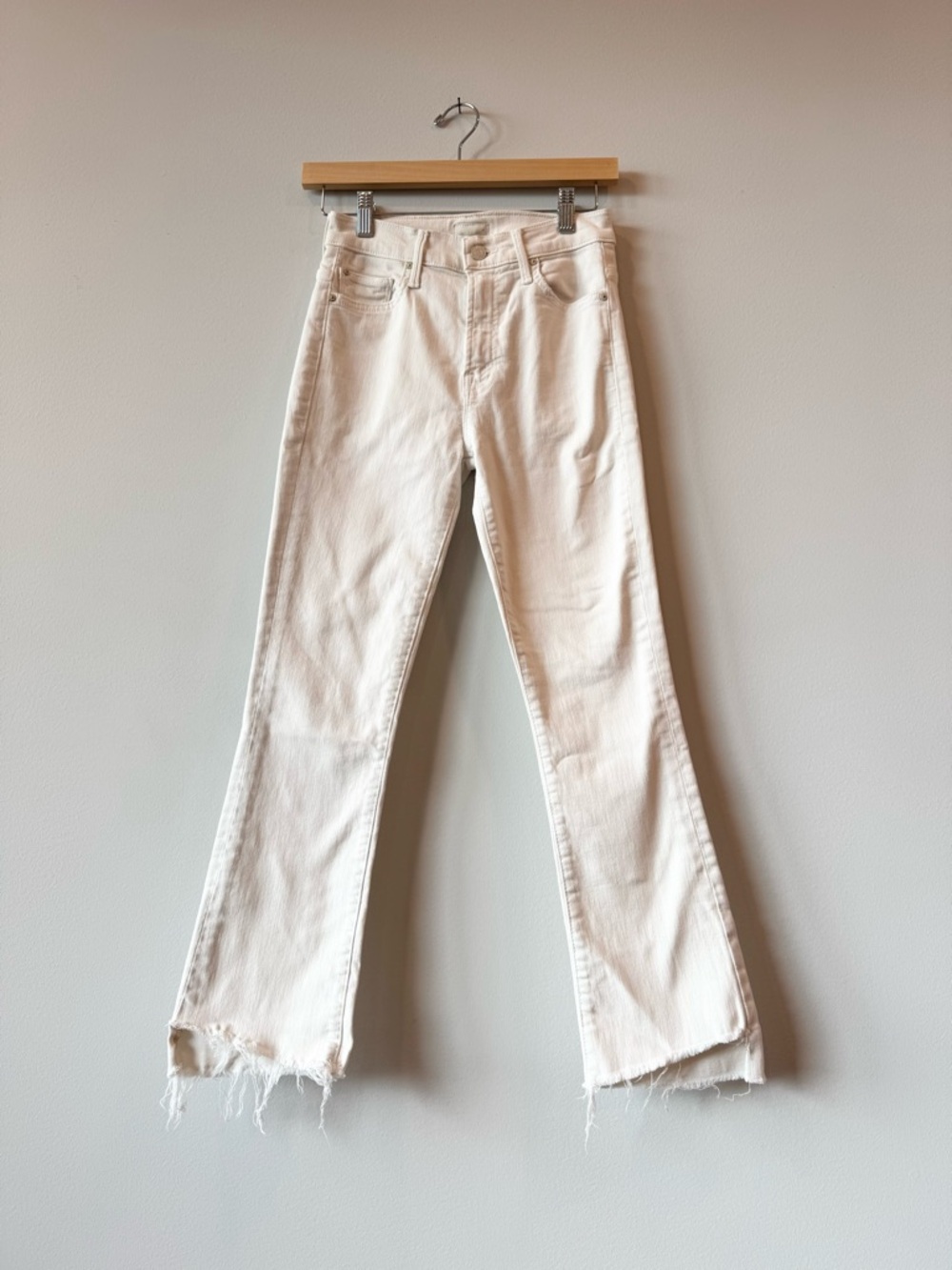 MOTHER Cream white Frayed-Hem Jeans high waist size 25 step insider cropped